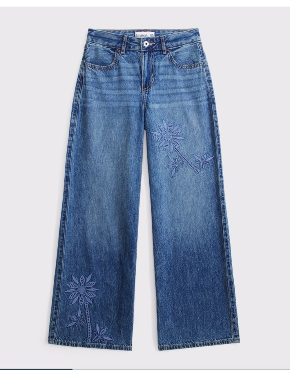 abercrombie kids blue wide leg embroidered jeans